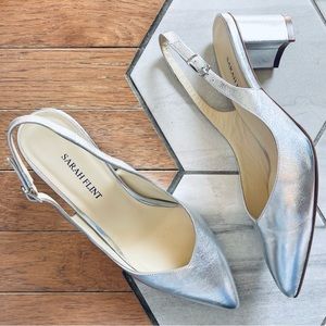 Sarah Flint Emma SlingBack  Silver 2.5” Block Heel Size 36 1/2